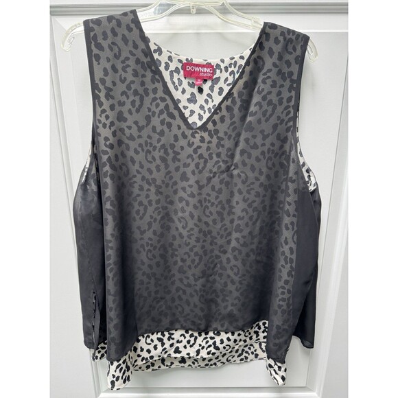 Downing Studio Sleeveless Blouse Women’s Plus Size 1X‎ V-Neck, Black & White - Picture 1 of 5